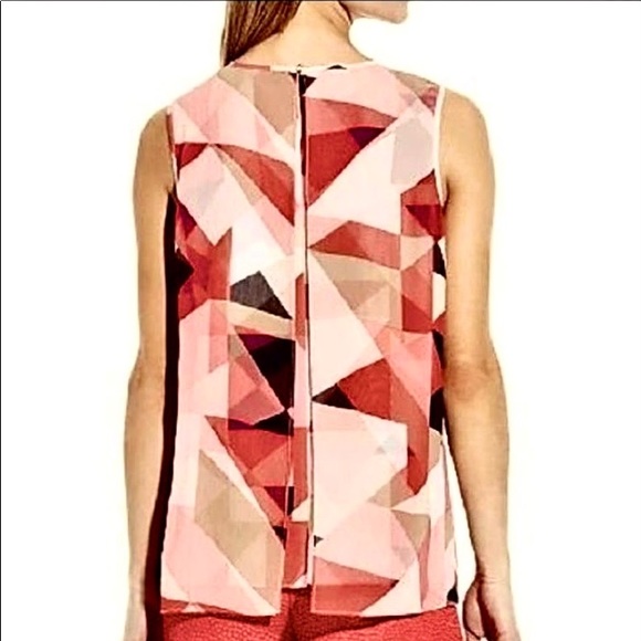 Vince Camuto Pink & Red Geometric Layered Blouse - Picture 2 of 16